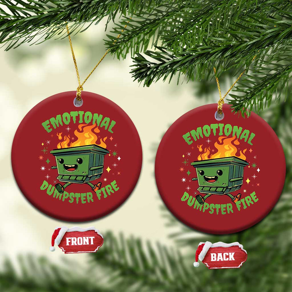 Emotional Dumpster Fire Christmas Ornament Funny Mental Health Retro Groovy TS02 Circle Red Print Your Wear