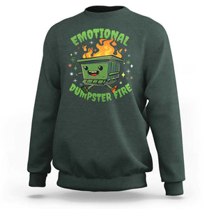 Emotional Dumpster Fire Sweatshirt Funny Mental Health Retro Groovy TS02 Dark Forest Green Print Your Wear