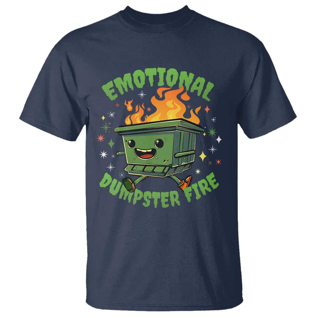 Emotional Dumpster Fire T Shirt Funny Mental Health Retro Groovy TS02 Navy Print Your Wear