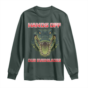 Hands Off Our Everglades Long Sleeve Shirt Fierce Alligator Protest TS02 Dark Forest Green Print Your Wear