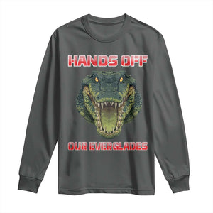Hands Off Our Everglades Long Sleeve Shirt Fierce Alligator Protest TS02 Dark Heather Print Your Wear