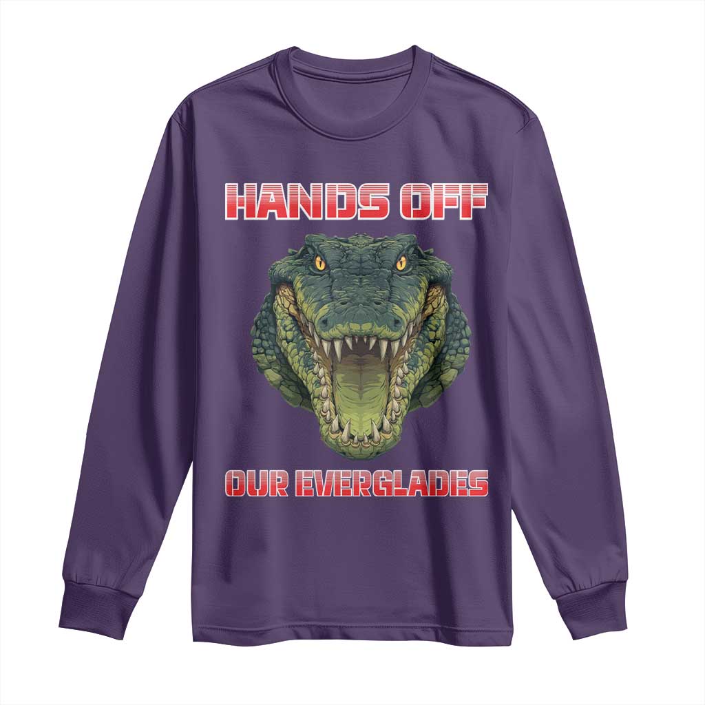 Hands Off Our Everglades Long Sleeve Shirt Fierce Alligator Protest TS02 Purple Print Your Wear