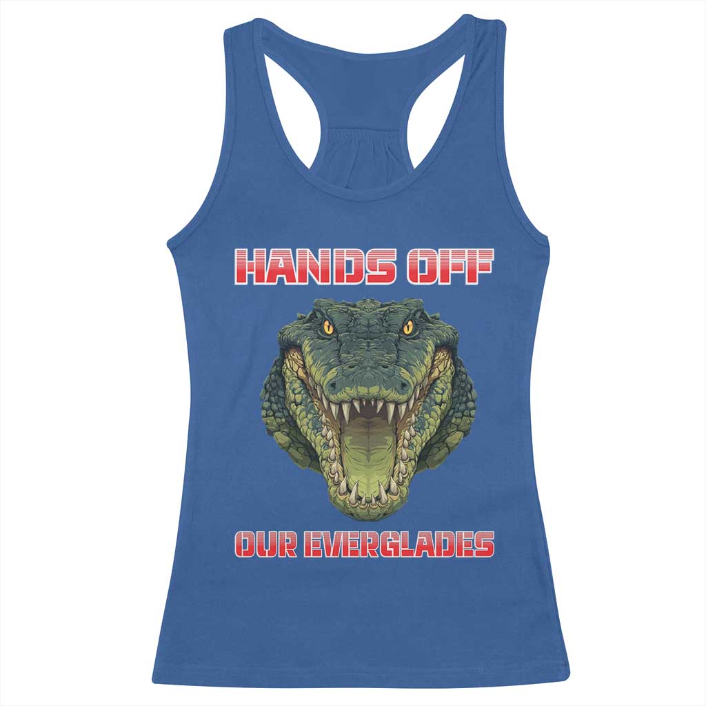 Hands Off Our Everglades Racerback Tank Top Fierce Alligator Protest TS02 Royal Blue Print Your Wear