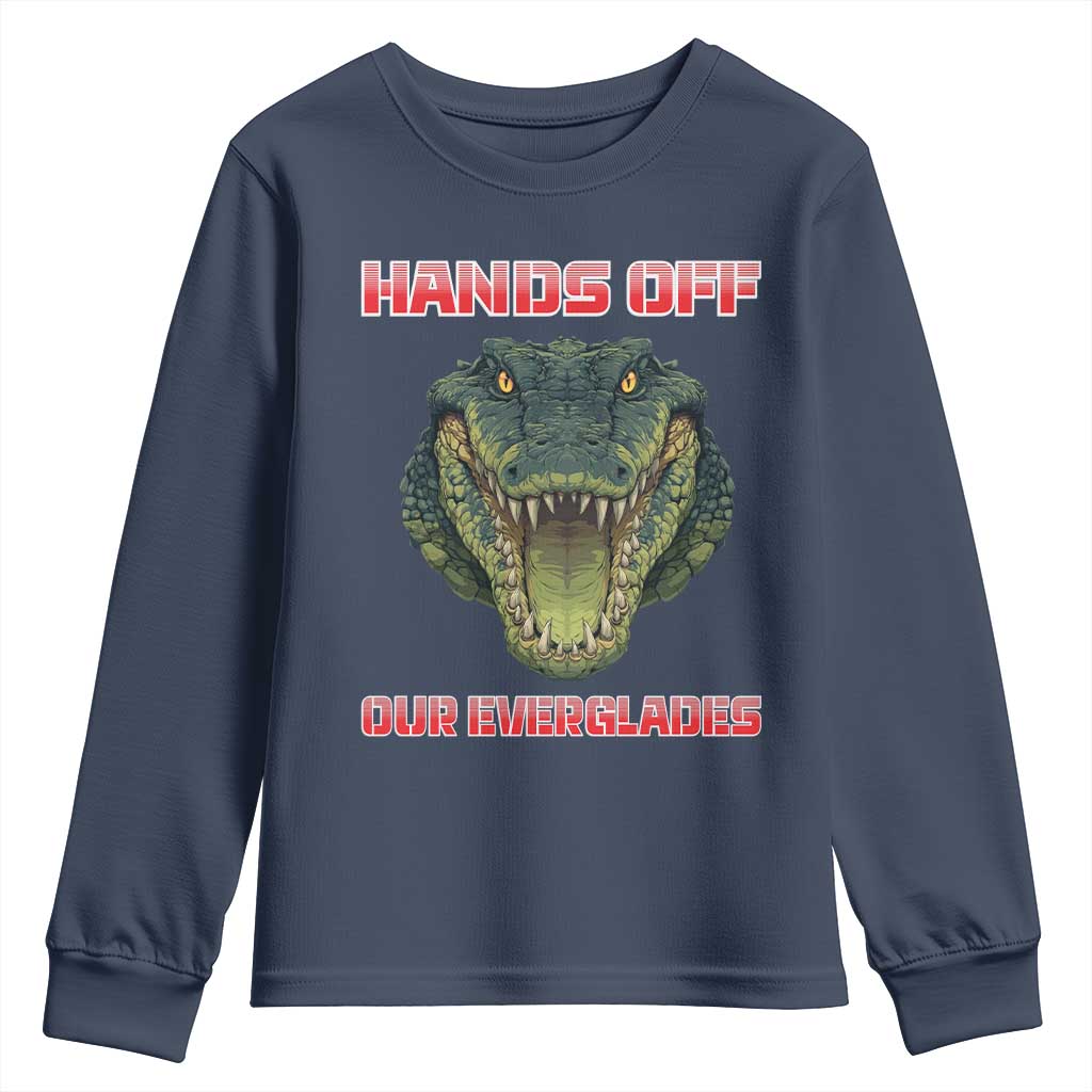 Hands Off Our Everglades Youth Sweatshirt Fierce Alligator Protest TS02 Navy Print Your Wear