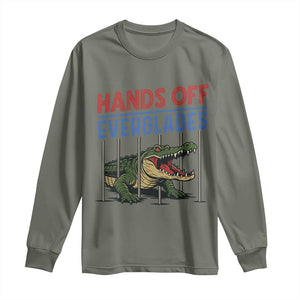 Hands Off Everglades Long Sleeve Shirt Alligator Protest TS02 Military Green Print Your Wear