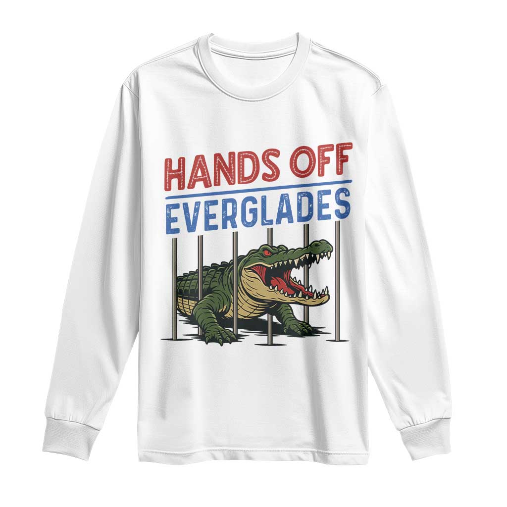 Hands Off Everglades Long Sleeve Shirt Alligator Protest TS02 White Print Your Wear