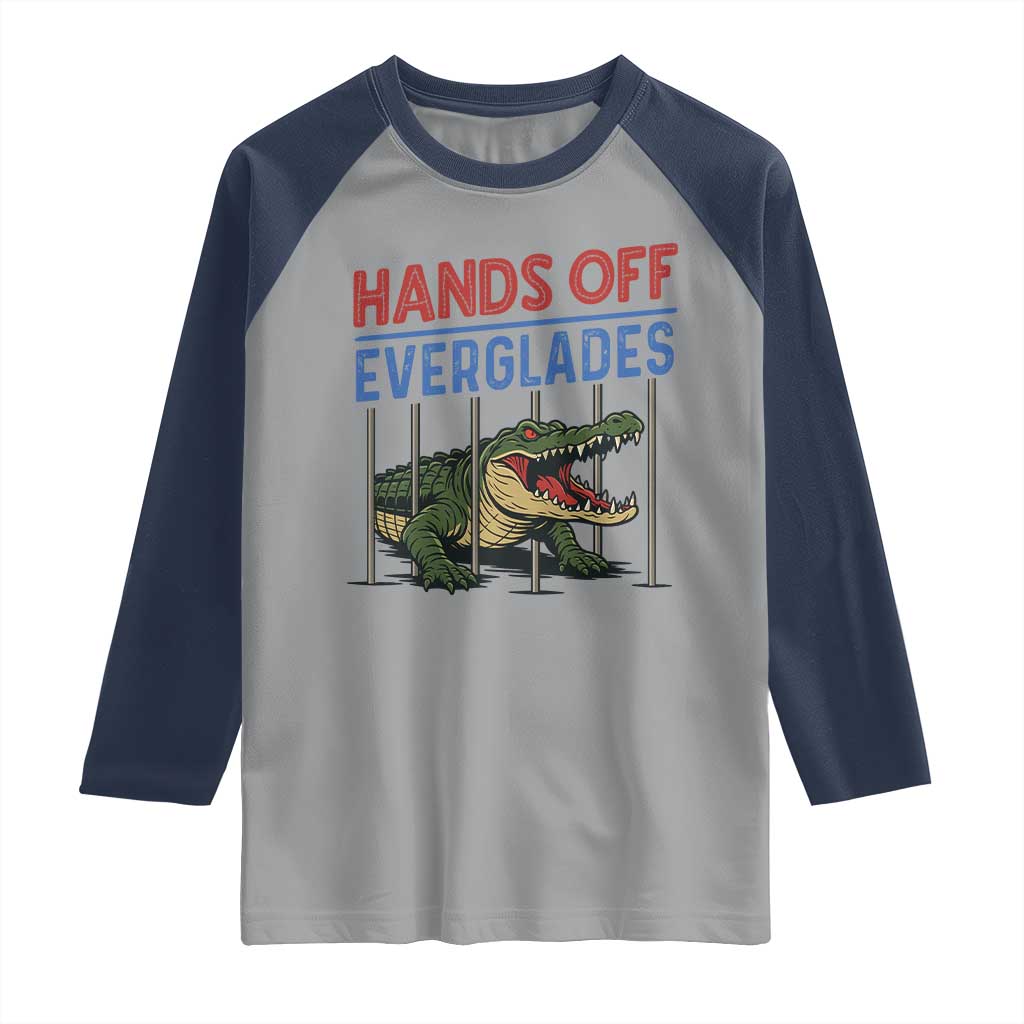 Hands Off Everglades Raglan Shirt Alligator Protest TS02 Sport Gray Navy Print Your Wear
