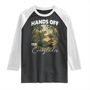 Hands Off Our Everglades Raglan Shirt Vintage Alligator Swamp TS02 Black White Print Your Wear