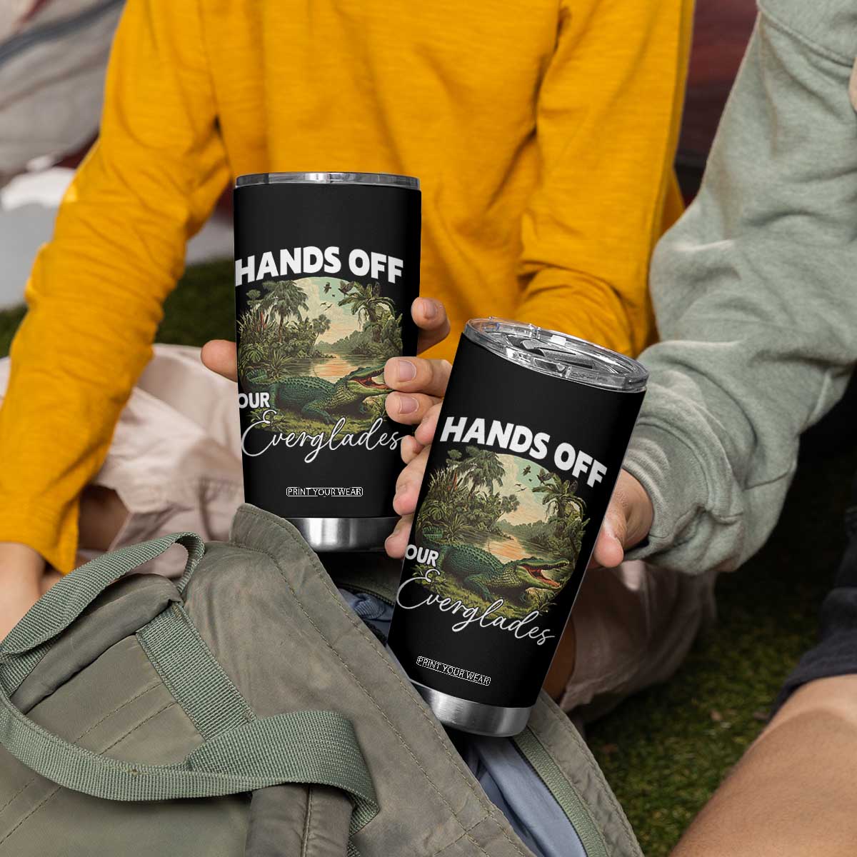 Hands Off Our Everglades Tumbler Cup Vintage Alligator Swamp TS02 Print Your Wear