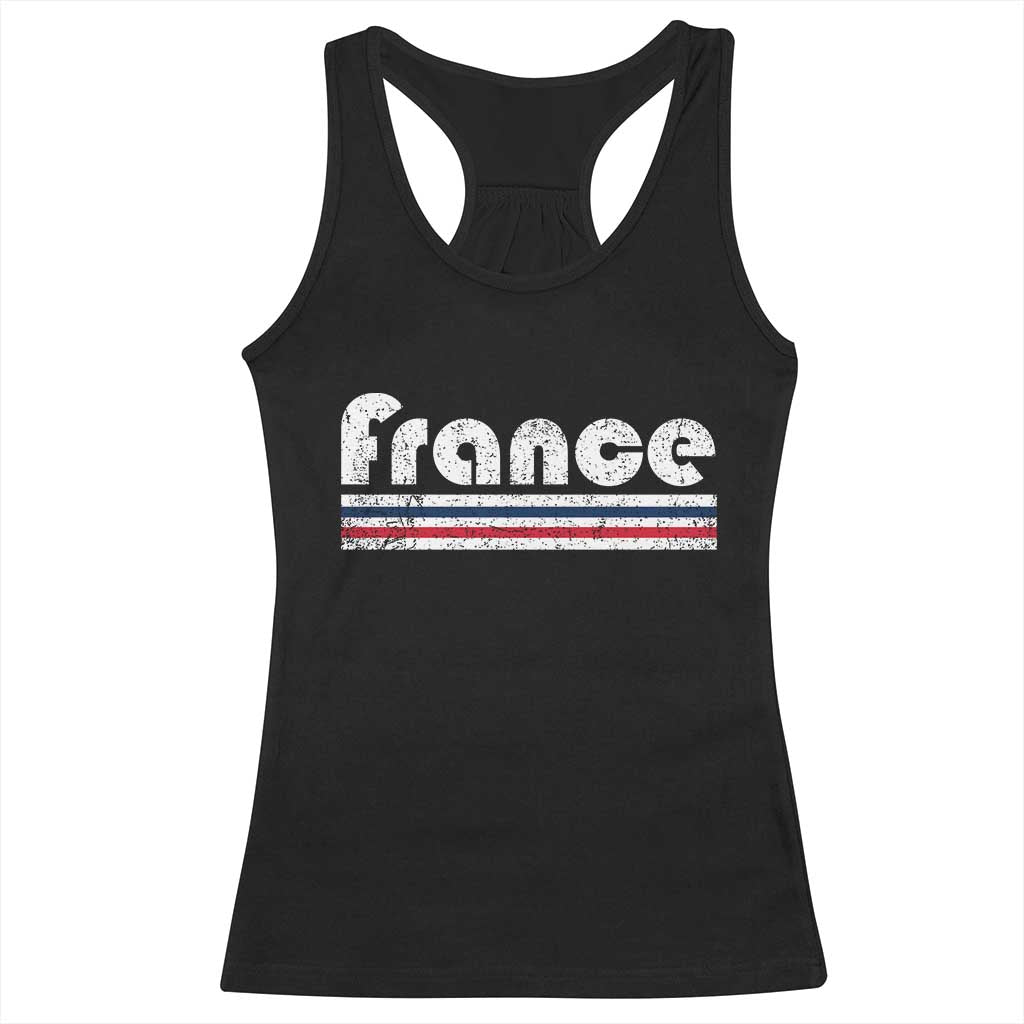 Vintage France Flag Distressed Retro Graphic Racerback Tank Top Patriotic French Heritage Pride Gift TS02 Black Print Your Wear