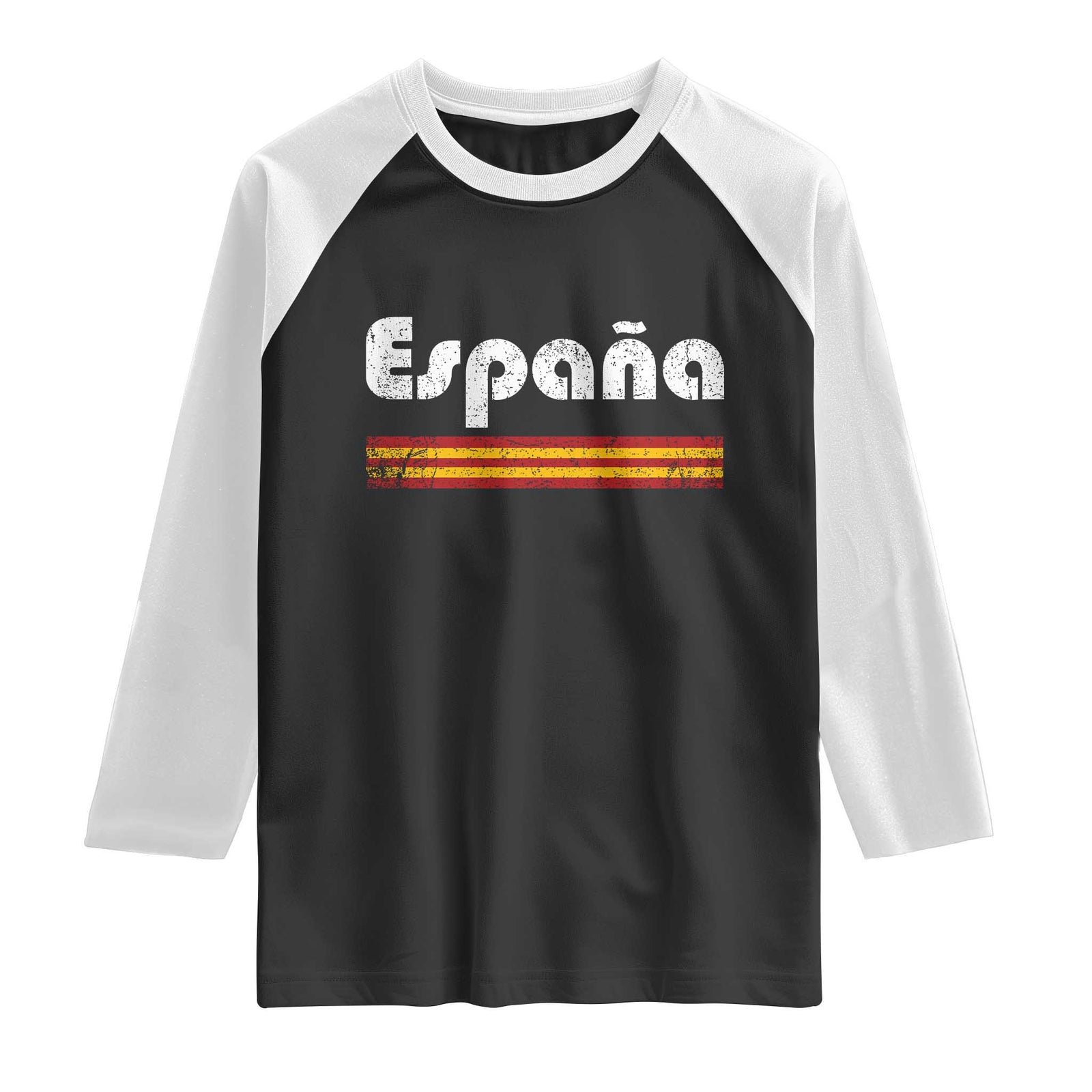 Vintage Espana Espanol Retro Distressed Graphic Raglan Shirt Patriotic Spanish Spain Flag Heritage Pride Souvenir TS02 Black White Print Your Wear