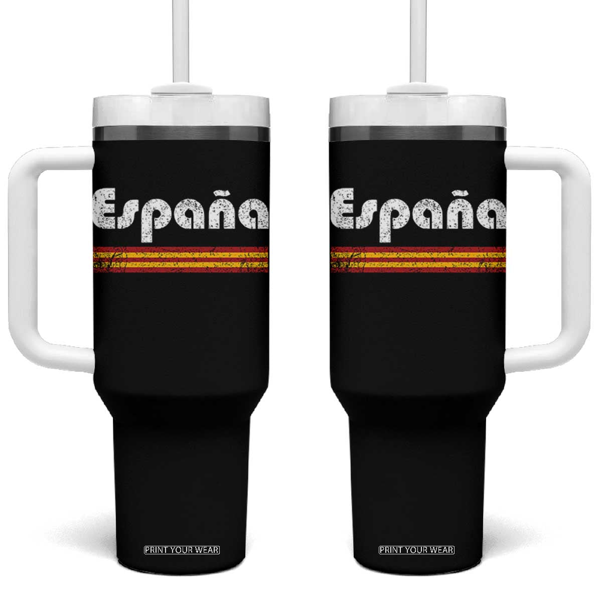 Vintage Espana Espanol Retro Distressed Graphic Tumbler With Handle Patriotic Spanish Spain Flag Heritage Pride Souvenir TS02 One Size: 40 oz Black Print Your Wear