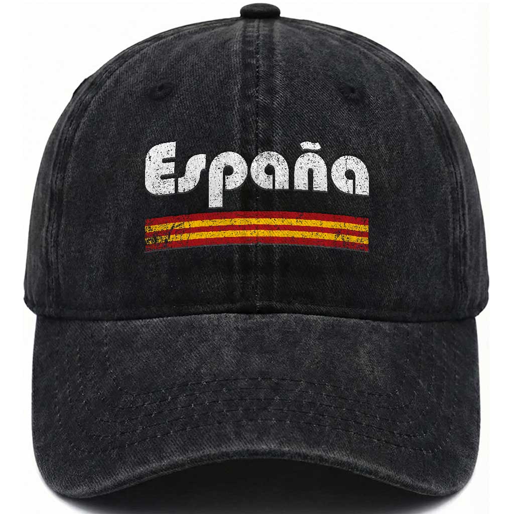 Vintage Espana Espanol Retro Distressed Graphic Washed Cotton Baseball Cap Patriotic Spanish Spain Flag Heritage Pride Souvenir TS02 Print Your Wear