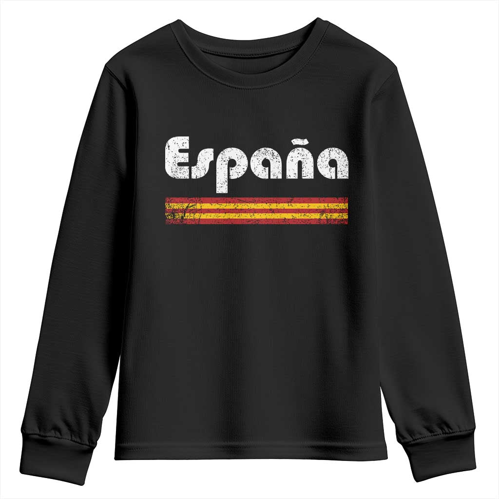 Vintage Espana Espanol Retro Distressed Graphic Youth Sweatshirt Patriotic Spanish Spain Flag Heritage Pride Souvenir TS02 Black Print Your Wear