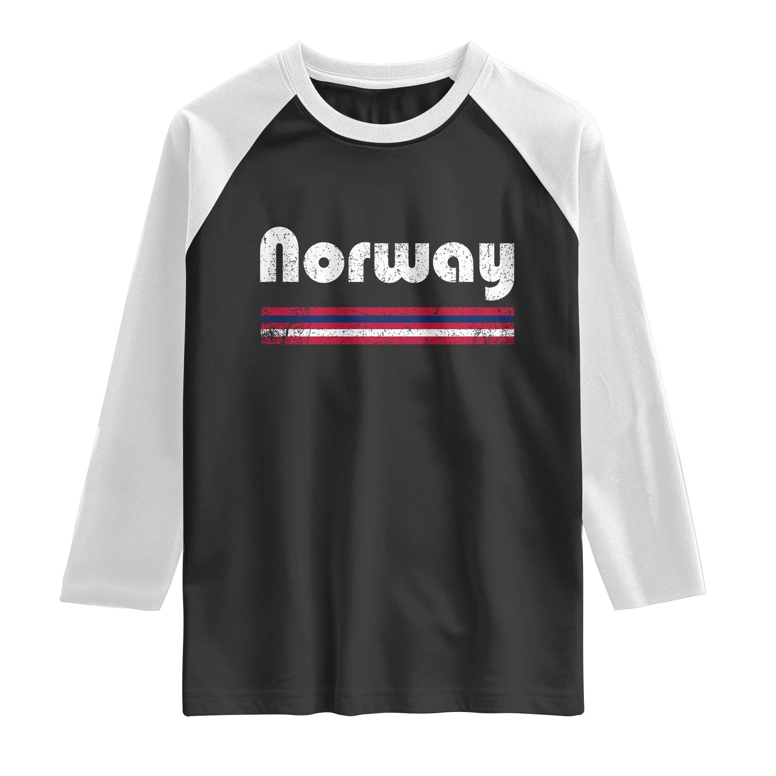 Vintage Norway Pride Distressed Norwegian Flag Typography Graphic Raglan Shirt TS02 Black White Print Your Wear