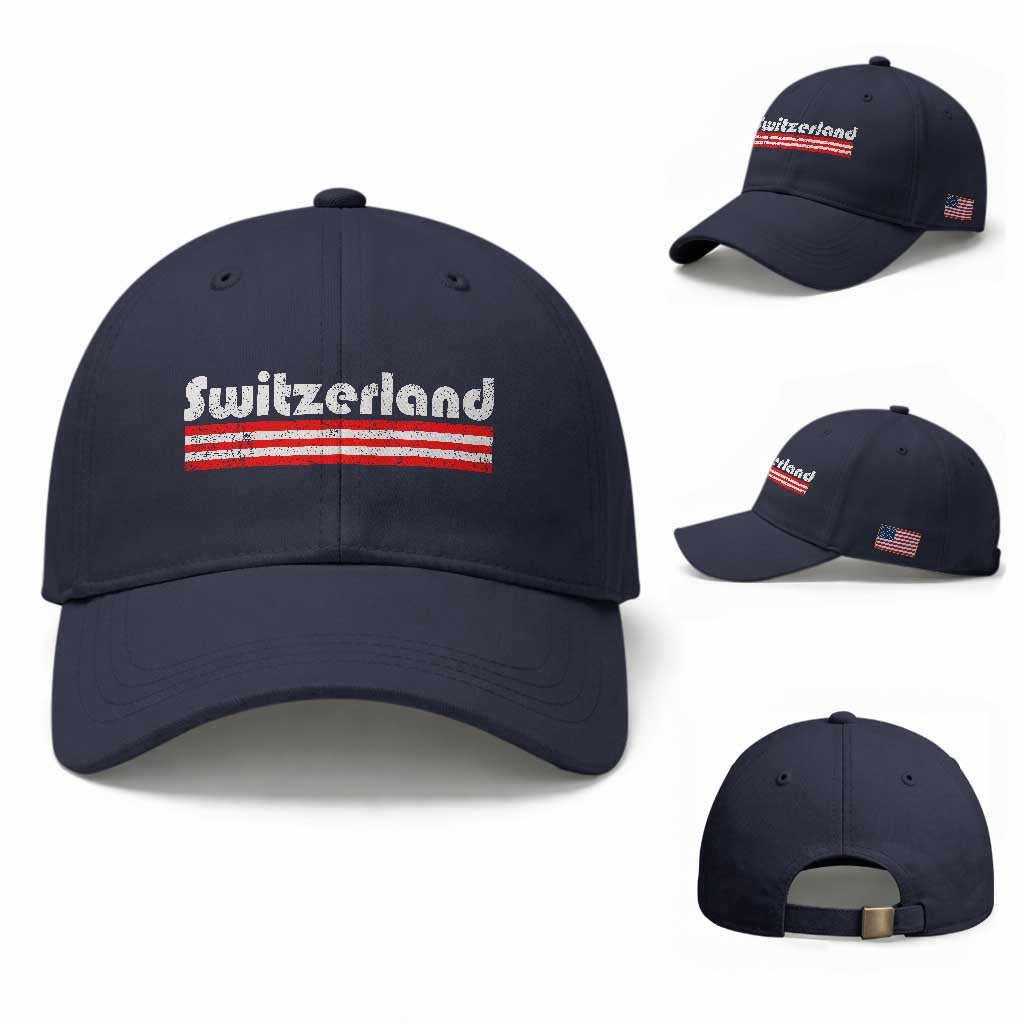 Vintage Switzerland Retro Distressed Graphic Baseball Cap Patriotic Swiss Heritage Pride Souvenir TS02 Baseball Cap Universal Fit Navy Print Your Wear