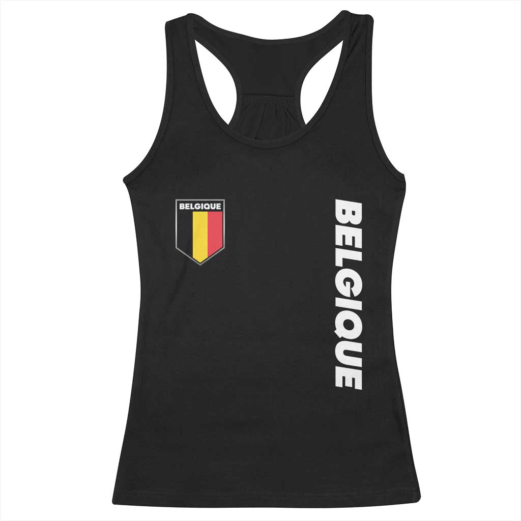 Belgique Belgium Flag Shield Minimalist Graphic Racerback Tank Top French Belgian Pride and European Heritage Souvenir TS02 Black Print Your Wear