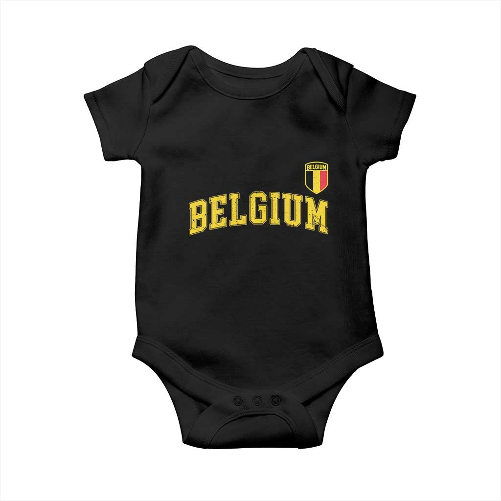 Vintage Belgium Varsity Style Distressed Graphic Baby Onesie Classic Collegiate Belgian Pride TS02 Black Print Your Wear