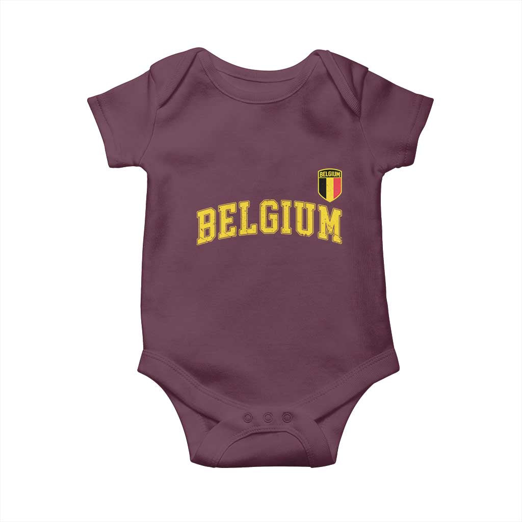 Vintage Belgium Varsity Style Distressed Graphic Baby Onesie Classic Collegiate Belgian Pride TS02 Maroon Print Your Wear