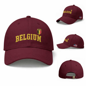 Vintage Belgium Varsity Style Distressed Graphic Baseball Cap Classic Collegiate Belgian Pride TS02 Baseball Cap Universal Fit Maroon Print Your Wear