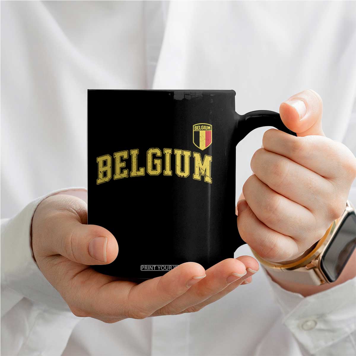 Vintage Belgium Varsity Style Distressed Graphic Coffee Mug Classic Collegiate Belgian Pride TS02 Print Your Wear