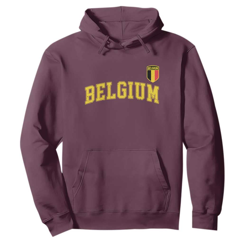 Vintage Belgium Varsity Style Distressed Graphic Hoodie Classic Collegiate Belgian Pride TS02 Maroon Print Your Wear