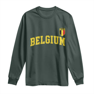 Vintage Belgium Varsity Style Distressed Graphic Long Sleeve Shirt Classic Collegiate Belgian Pride TS02 Dark Forest Green Print Your Wear