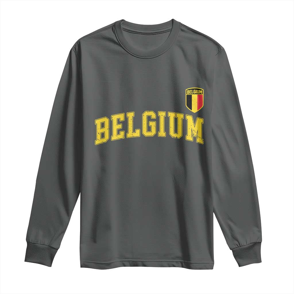 Vintage Belgium Varsity Style Distressed Graphic Long Sleeve Shirt Classic Collegiate Belgian Pride TS02 Dark Heather Print Your Wear