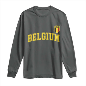 Vintage Belgium Varsity Style Distressed Graphic Long Sleeve Shirt Classic Collegiate Belgian Pride TS02 Dark Heather Print Your Wear