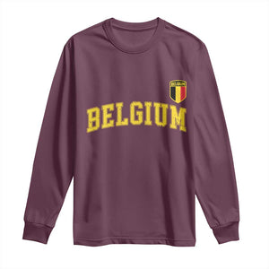 Vintage Belgium Varsity Style Distressed Graphic Long Sleeve Shirt Classic Collegiate Belgian Pride TS02 Maroon Print Your Wear