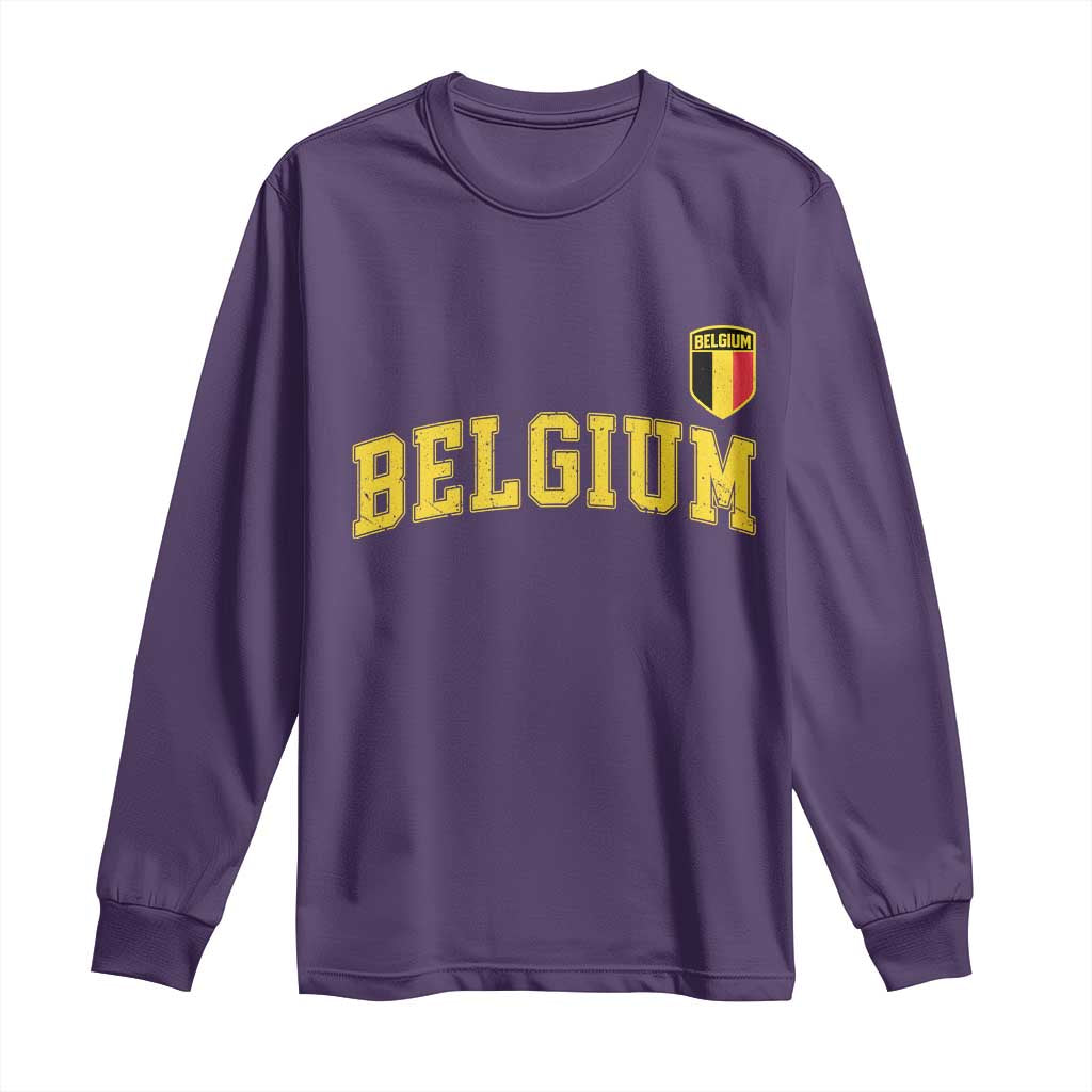 Vintage Belgium Varsity Style Distressed Graphic Long Sleeve Shirt Classic Collegiate Belgian Pride TS02 Purple Print Your Wear