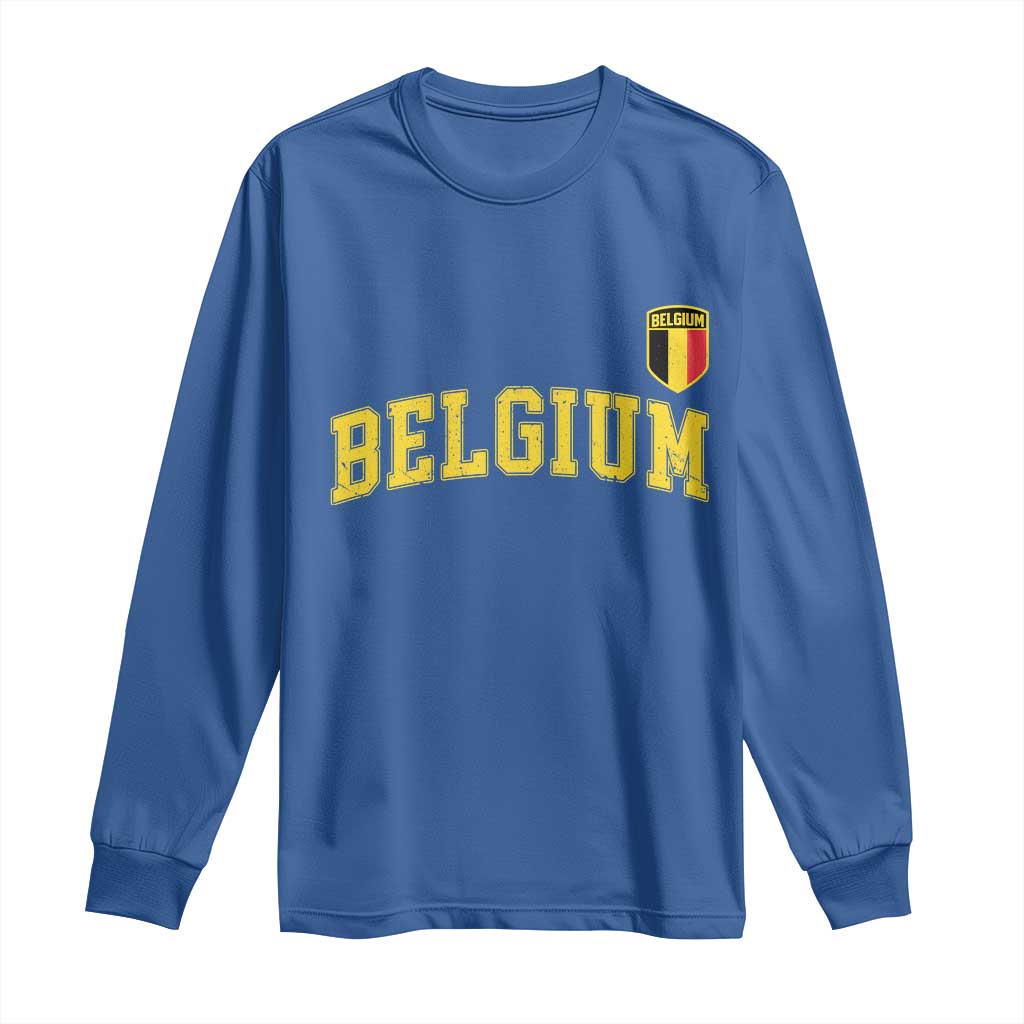 Vintage Belgium Varsity Style Distressed Graphic Long Sleeve Shirt Classic Collegiate Belgian Pride TS02 Royal Blue Print Your Wear