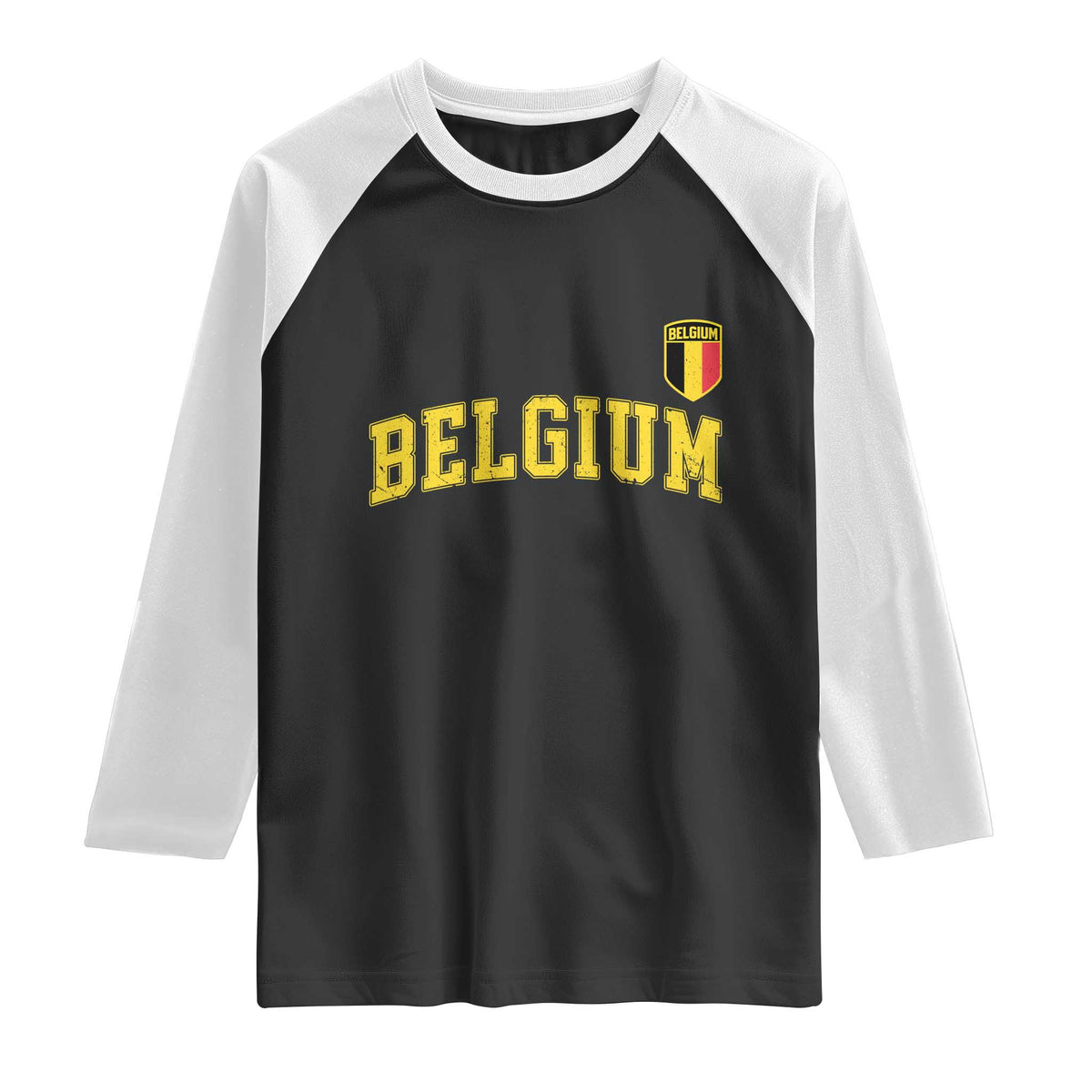 Vintage Belgium Varsity Style Distressed Graphic Raglan Shirt Classic Collegiate Belgian Pride TS02 Black White Print Your Wear