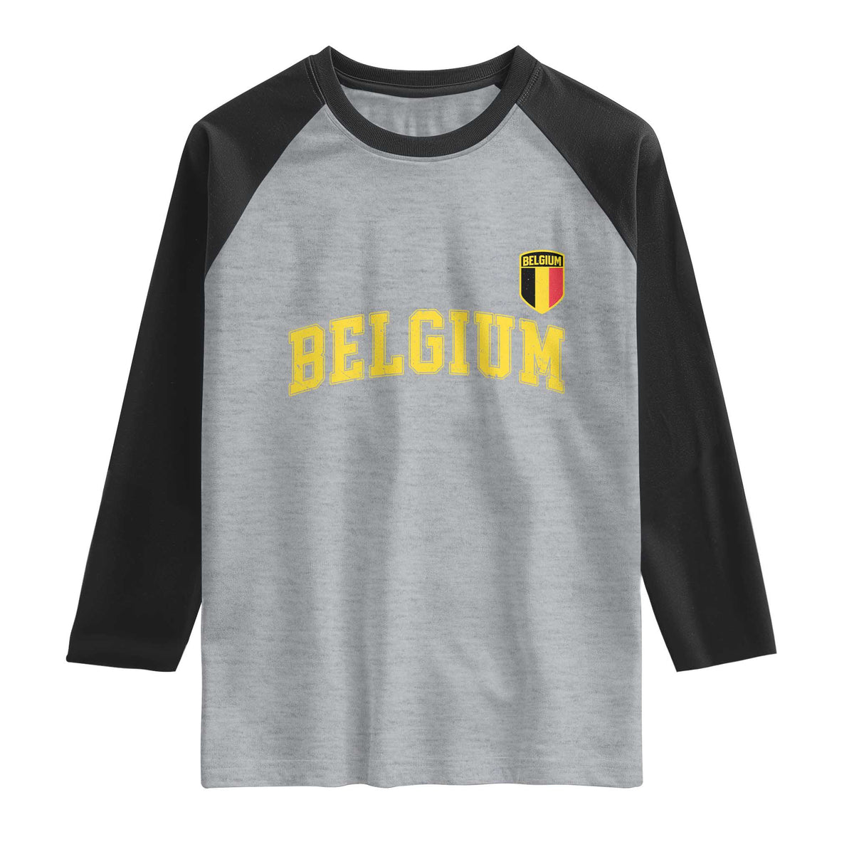 Vintage Belgium Varsity Style Distressed Graphic Raglan Shirt Classic Collegiate Belgian Pride TS02 Heather Gray Black Print Your Wear