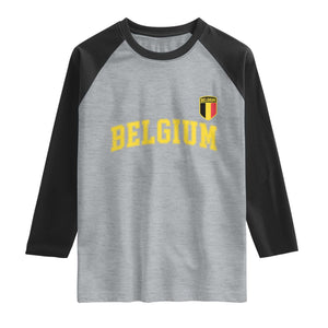 Vintage Belgium Varsity Style Distressed Graphic Raglan Shirt Classic Collegiate Belgian Pride TS02 Heather Gray Black Print Your Wear
