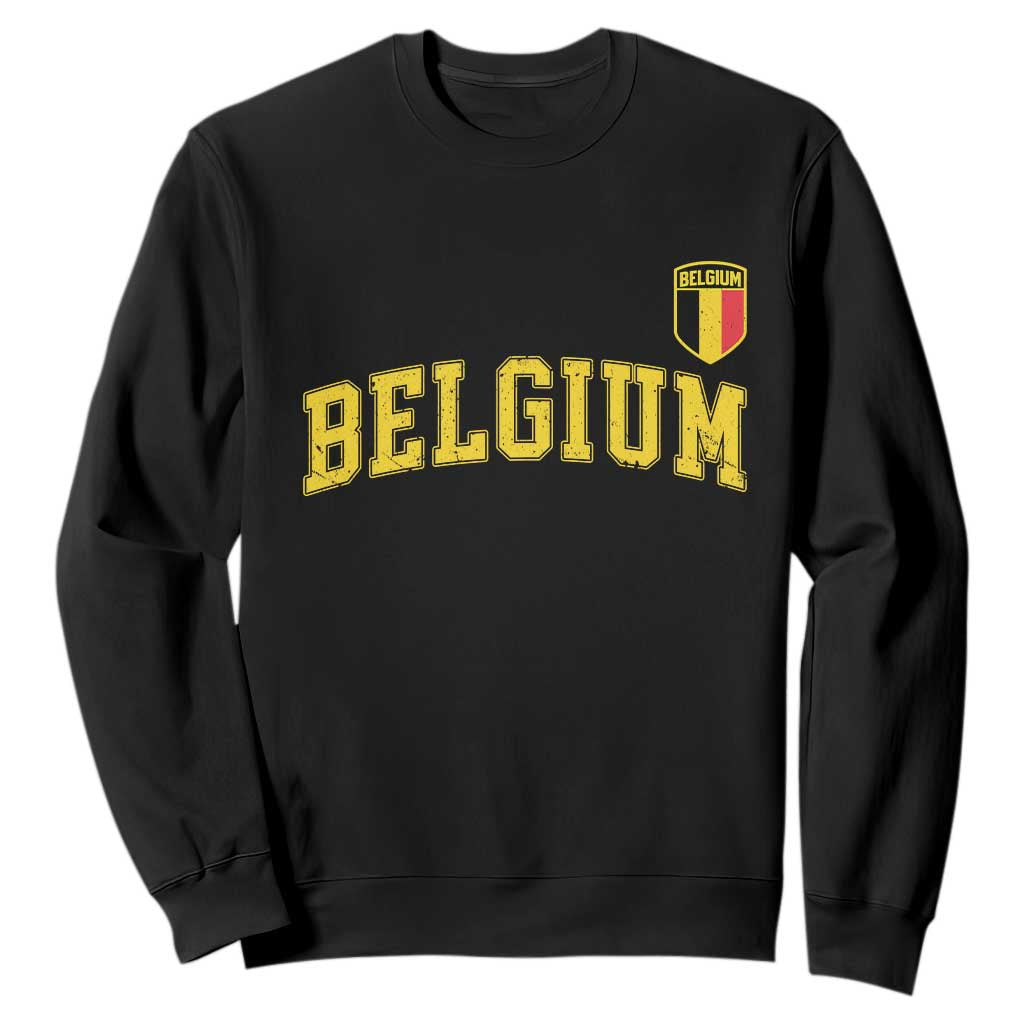 Vintage Belgium Varsity Style Distressed Graphic Sweatshirt Classic Collegiate Belgian Pride TS02 Black Print Your Wear