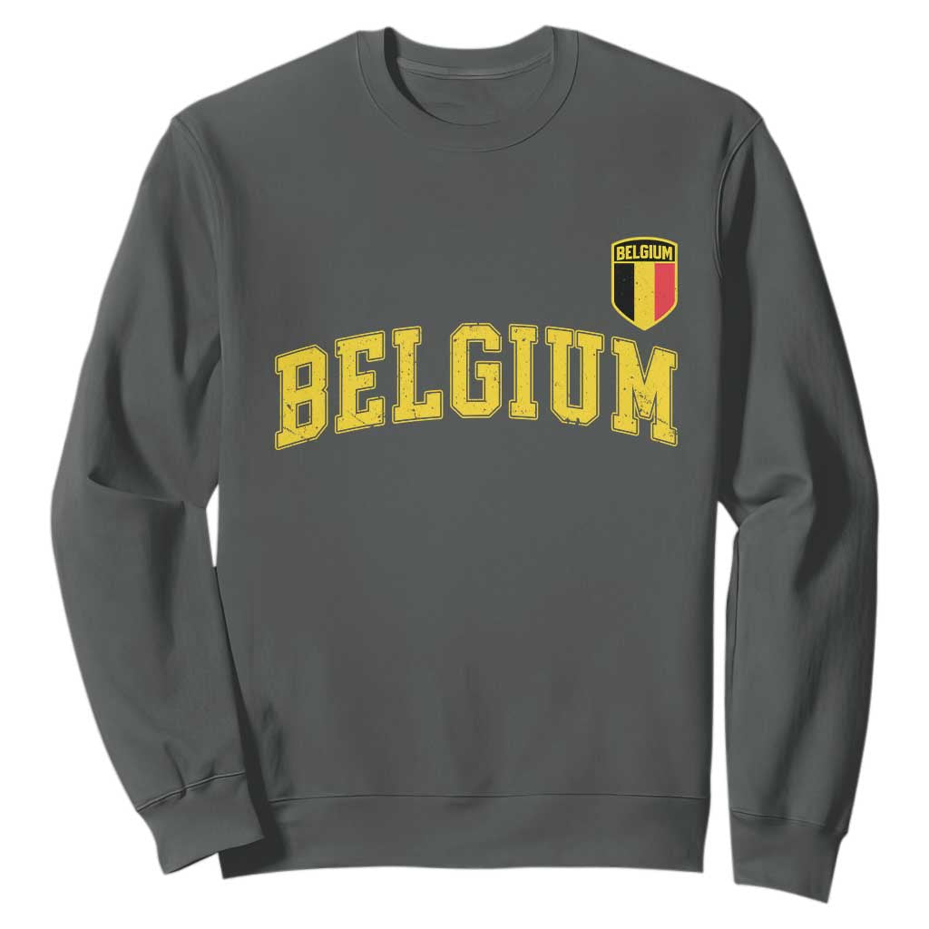 Vintage Belgium Varsity Style Distressed Graphic Sweatshirt Classic Collegiate Belgian Pride TS02 Dark Heather Print Your Wear