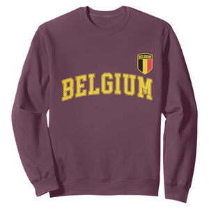 Vintage Belgium Varsity Style Distressed Graphic Sweatshirt Classic Collegiate Belgian Pride TS02 Maroon Print Your Wear
