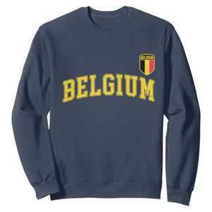 Vintage Belgium Varsity Style Distressed Graphic Sweatshirt Classic Collegiate Belgian Pride TS02 Navy Print Your Wear