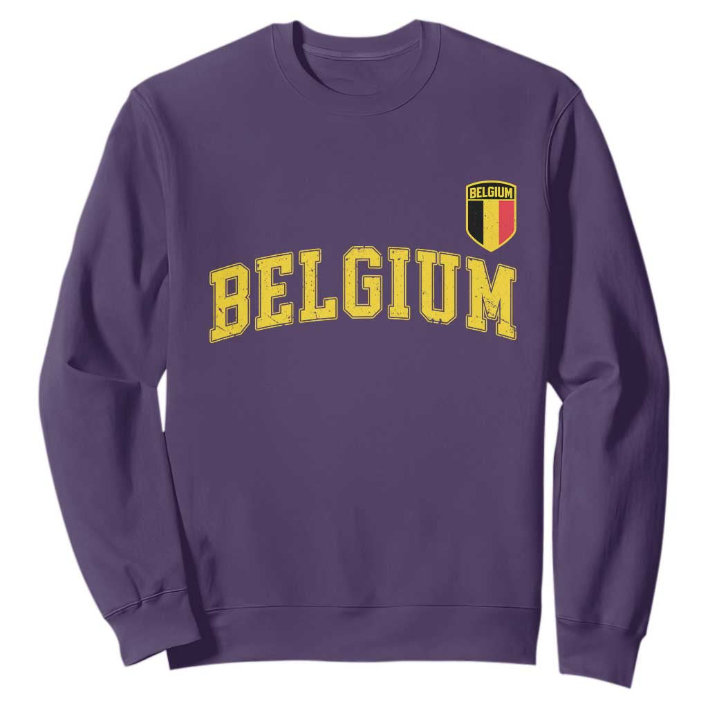 Vintage Belgium Varsity Style Distressed Graphic Sweatshirt Classic Collegiate Belgian Pride TS02 Purple Print Your Wear