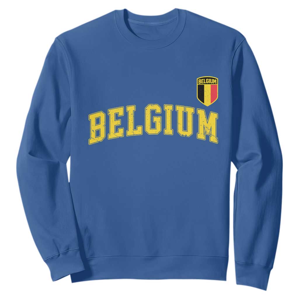 Vintage Belgium Varsity Style Distressed Graphic Sweatshirt Classic Collegiate Belgian Pride TS02 Royal Blue Print Your Wear