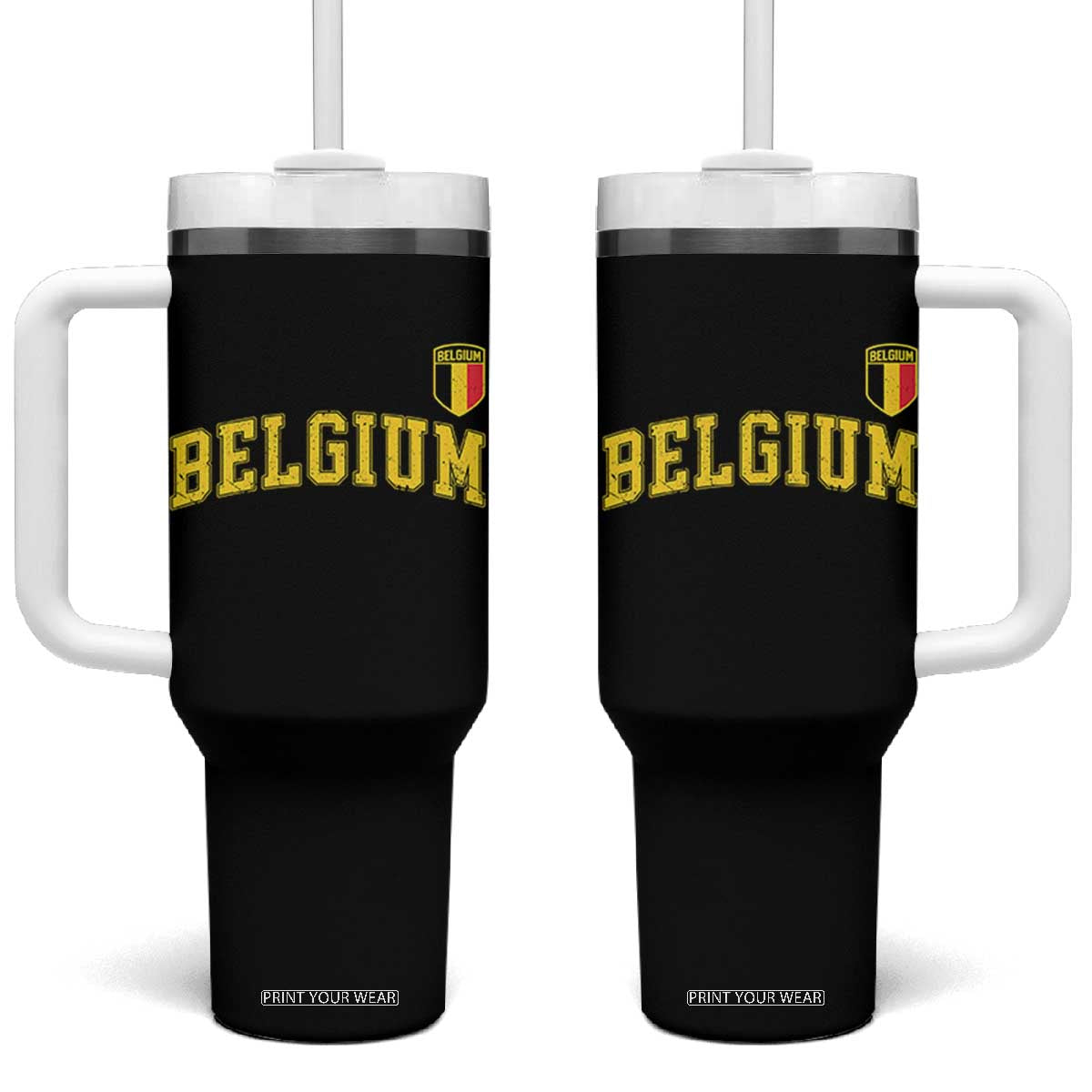 Vintage Belgium Varsity Style Distressed Graphic Tumbler With Handle Classic Collegiate Belgian Pride TS02 One Size: 40 oz Black Print Your Wear