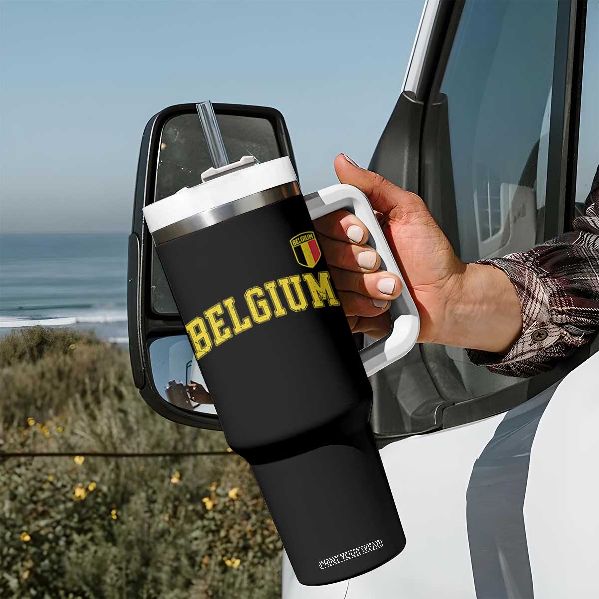 Vintage Belgium Varsity Style Distressed Graphic Tumbler With Handle Classic Collegiate Belgian Pride TS02 Print Your Wear