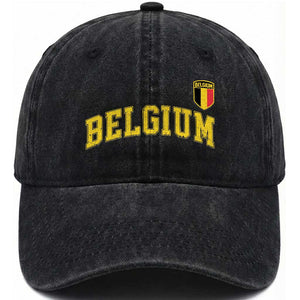 Vintage Belgium Varsity Style Distressed Graphic Washed Cotton Baseball Cap Classic Collegiate Belgian Pride TS02 Print Your Wear