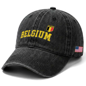 Vintage Belgium Varsity Style Distressed Graphic Washed Cotton Baseball Cap Classic Collegiate Belgian Pride TS02 Print Your Wear