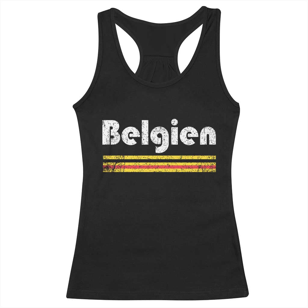 Retro Belgien Belgium Flag Distressed Graphic in German Racerback Tank Top Proud Belgian Heritage and Country Roots Pride Gift TS02 Black Print Your Wear