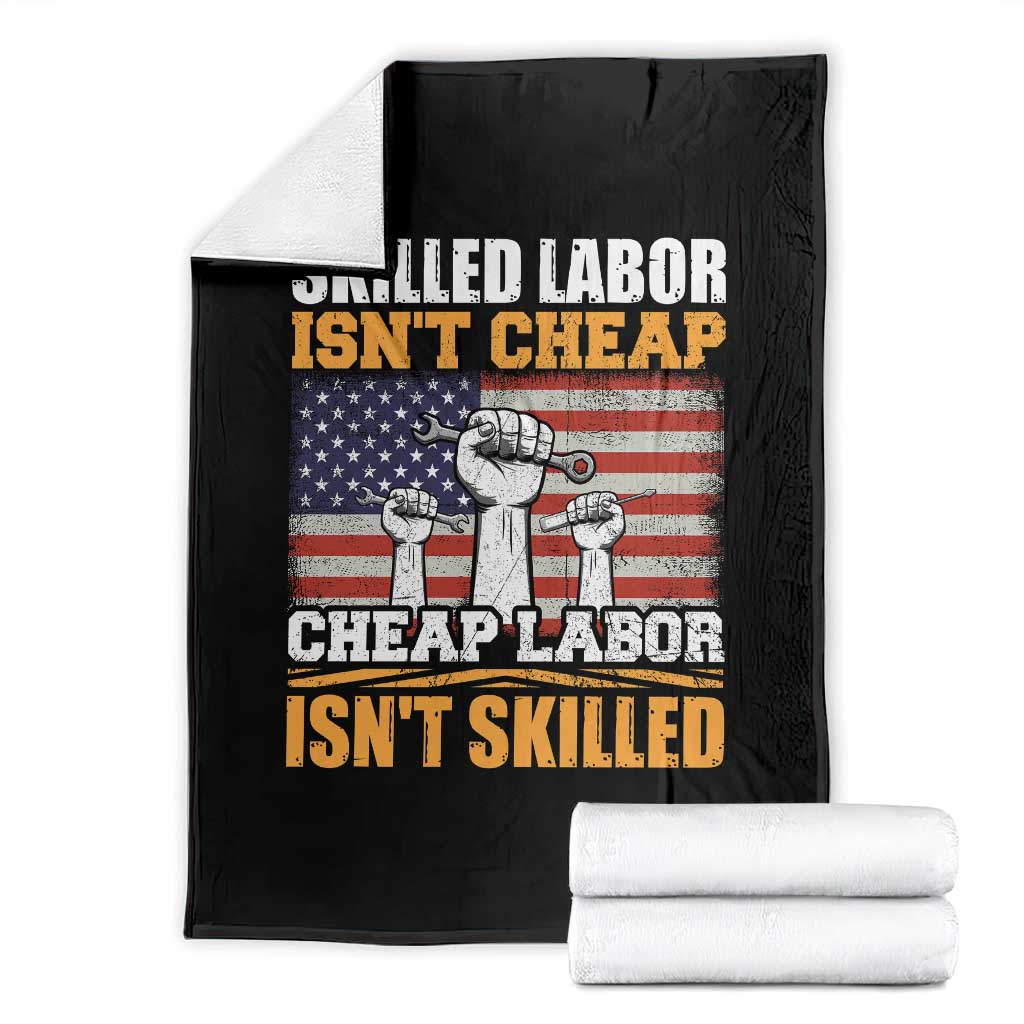 Skilled Labor Patriotic USA Flag Throw Blanket Blue Collar Trade Union Hand Tools Pride Graphic TS02 Black Print Your Wear