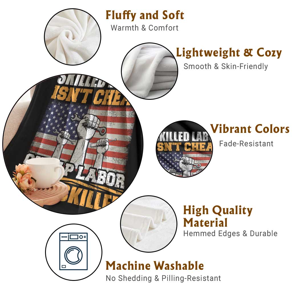 Skilled Labor Patriotic USA Flag Throw Blanket Blue Collar Trade Union Hand Tools Pride Graphic TS02 Print Your Wear