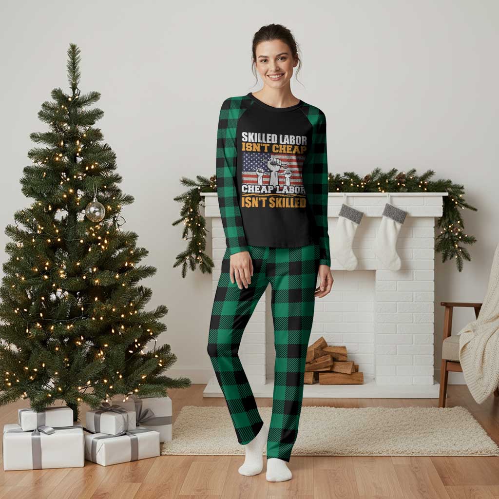 Skilled Labor Patriotic USA Flag Plaid Pajama Set Blue Collar Trade Union Hand Tools Pride Graphic TS02 Green Plaid Print Your Wear