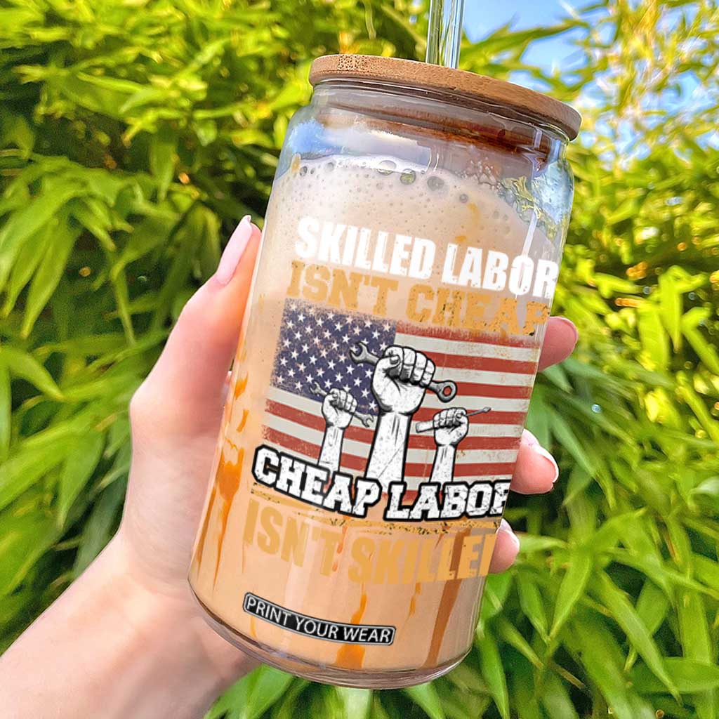 Skilled Labor Patriotic USA Flag Glass Can Blue Collar Trade Union Hand Tools Pride Graphic TS02 Black Print Your Wear